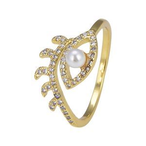 18k Gold Filled White Pearl Evil Eye Adjustable Ring